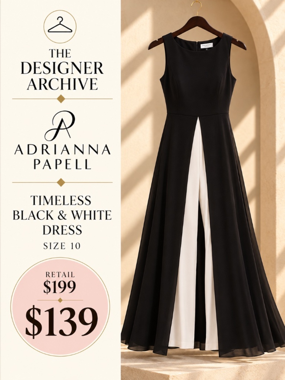 Adrianna Papell Formal Walk Thru Jumpsuit Skirt Gown Size 10 Black White